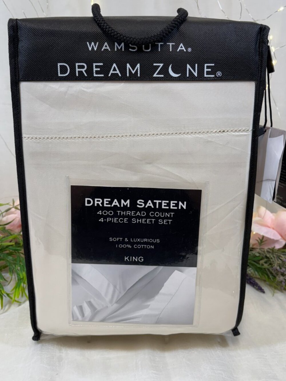 New Wamsutta Dream Zone Sateen Ivory 400 TC 4 Piece Cotton King Sheet Set
